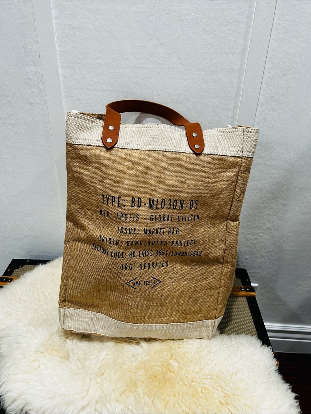 Magnolia Natural Tan Canvas Tote with Brown Leather Handles - Picture 6 of 9
